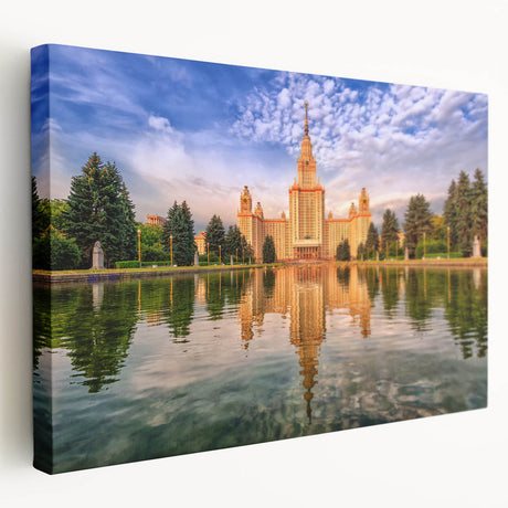 Large stretched canvas featuring a detailed Moscow cityscape in muted earthy tones, ideal for kitchen wall art.