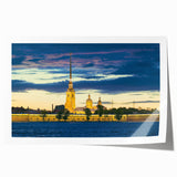 Extra large rolled print of a European cityscape with floral accents in pastel shades, ideal for art wall dining room decor.