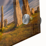 Large abstract depiction of a Scottish landscape in muted earth tones on acrylic glass, ideal for dining room art.