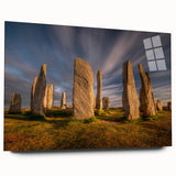 Large abstract depiction of a Scottish landscape on acrylic glass, with muted earth tones.