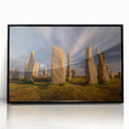 Large abstract wall art depicting a serene Scottish landscape, in muted earth tones on a framed acrylic.