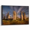Black and white framed canvas of a Scottish landscape, ideal for bedroom wall art.