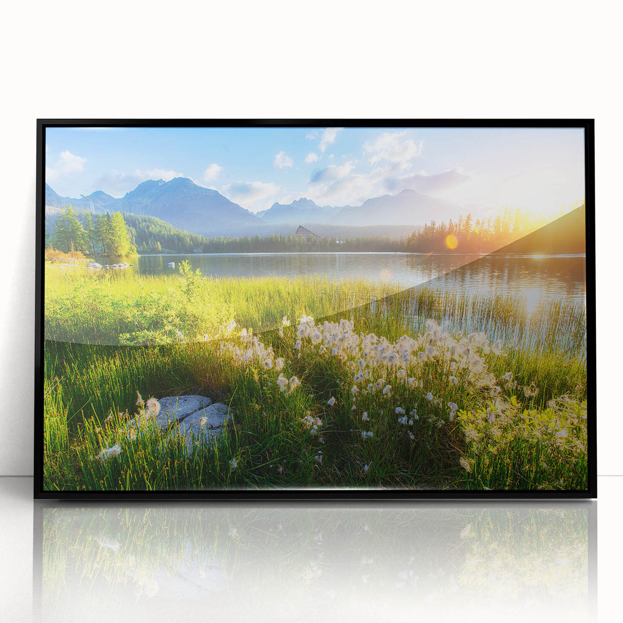 Large abstract wall art depicting a Slovakian landscape in muted earth tones on a framed acrylic panel.