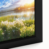 Extra large black wall art of a European scenery on framed canvas, featuring a textured, colorful art style.