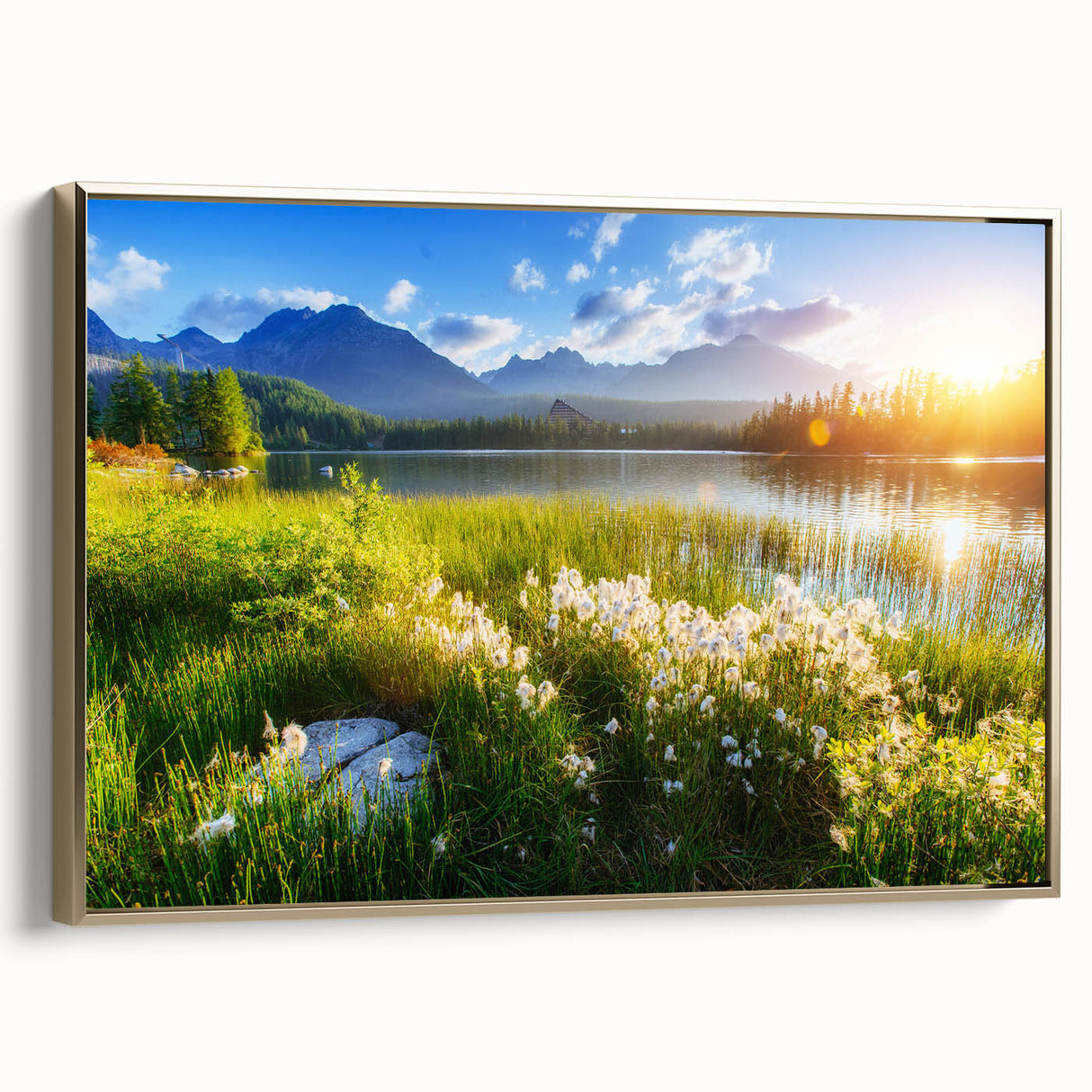 Framed canvas landscape painting of a Slovakian scenery in muted earth tones, ideal for bedroom wall art.