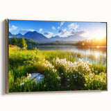 Framed canvas landscape painting of a Slovakian scenery in muted earth tones, ideal for bedroom wall art.