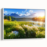 Vintage poster art of a European Slovakian landscape in vibrant colors on a framed canvas, suited for living room decor.