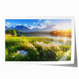 Extra large rolled print of a European scenery with vibrant floral elements in pastel shades, ideal for dining room wall art.