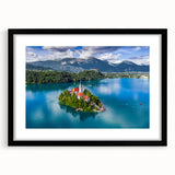 Extra large abstract art print of a colorful Slovenian landscape on textured canvas, framed in black.