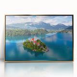 Mid-century modernist art depicting a Slovenian landscape in muted earth tones on a framed acrylic print.