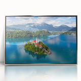 Acrylic print of a Slovenian landscape in art deco style, featuring muted earth tones, ideal for modern art wall decor.