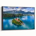Black and white framed canvas of a Slovenian landscape, ideal for bedroom wall art.