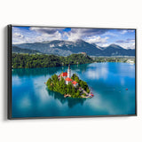 Black and white framed canvas of a Slovenian landscape, ideal for bedroom wall art.