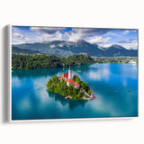 Framed canvas of a vintage-style Slovenian landscape in muted earth tones, ideal for bedroom wall art.