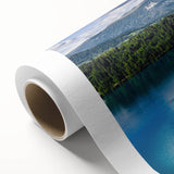 Art Deco poster of Slovenian landscape on rolled canvas, with muted earth tones.