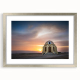 Abstract art print of Andalucia, Spain scenery in muted earth tones on a framed silver mat, ideal for dining room decor.