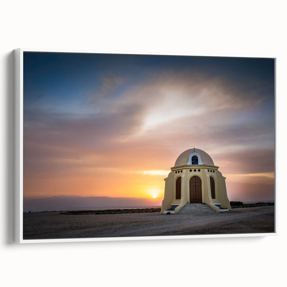 Framed canvas wall art featuring a vintage-style landscape of Andalucia, Spain, with muted earth tones.