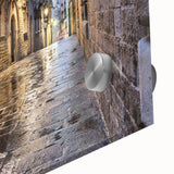 Large abstract depiction of Barcelona in muted earth tones on acrylic glass.