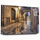 Acrylic print of a large abstract depiction of Barcelona's skyline in muted earth tones.