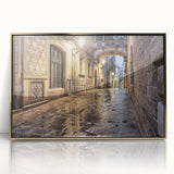 Art deco poster of Barcelona skyline in gold and black hues on acrylic, ideal for modern art wall decor.