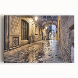 Black and white stretched canvas of Barcelona scenery, ideal for kitchen wall art or bedroom ambiance.