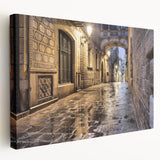 Large canvas print of Barcelona cityscape in vibrant hues, ideal for kitchen wall art.