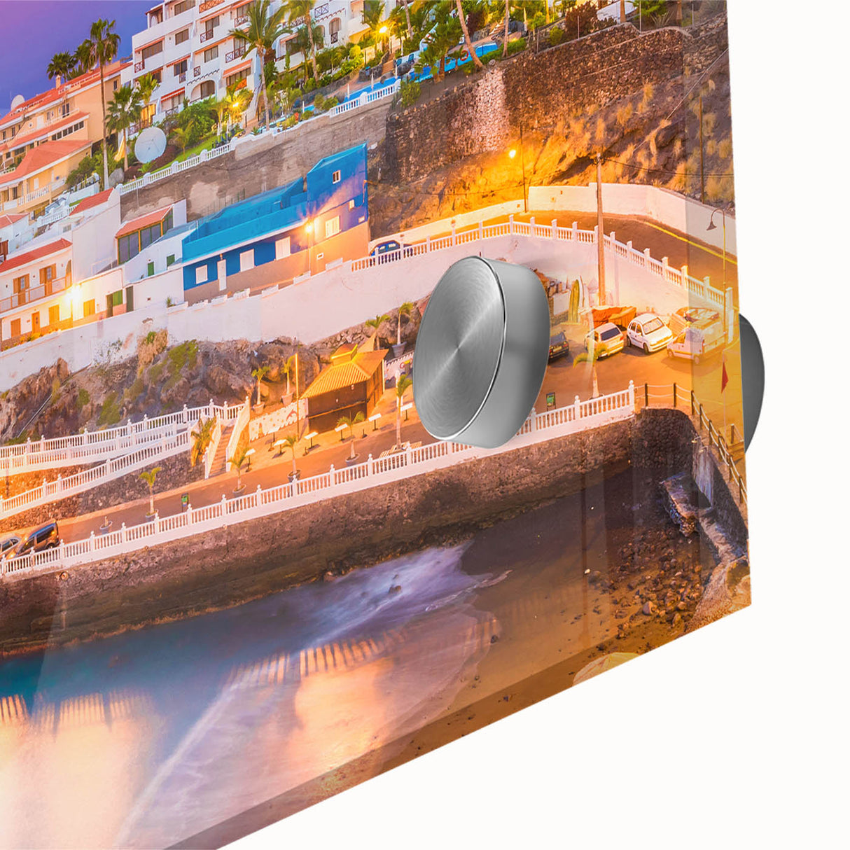 Large abstract wall art featuring the Canary Islands in Spain, with vibrant blue and green tones on acrylic glass.