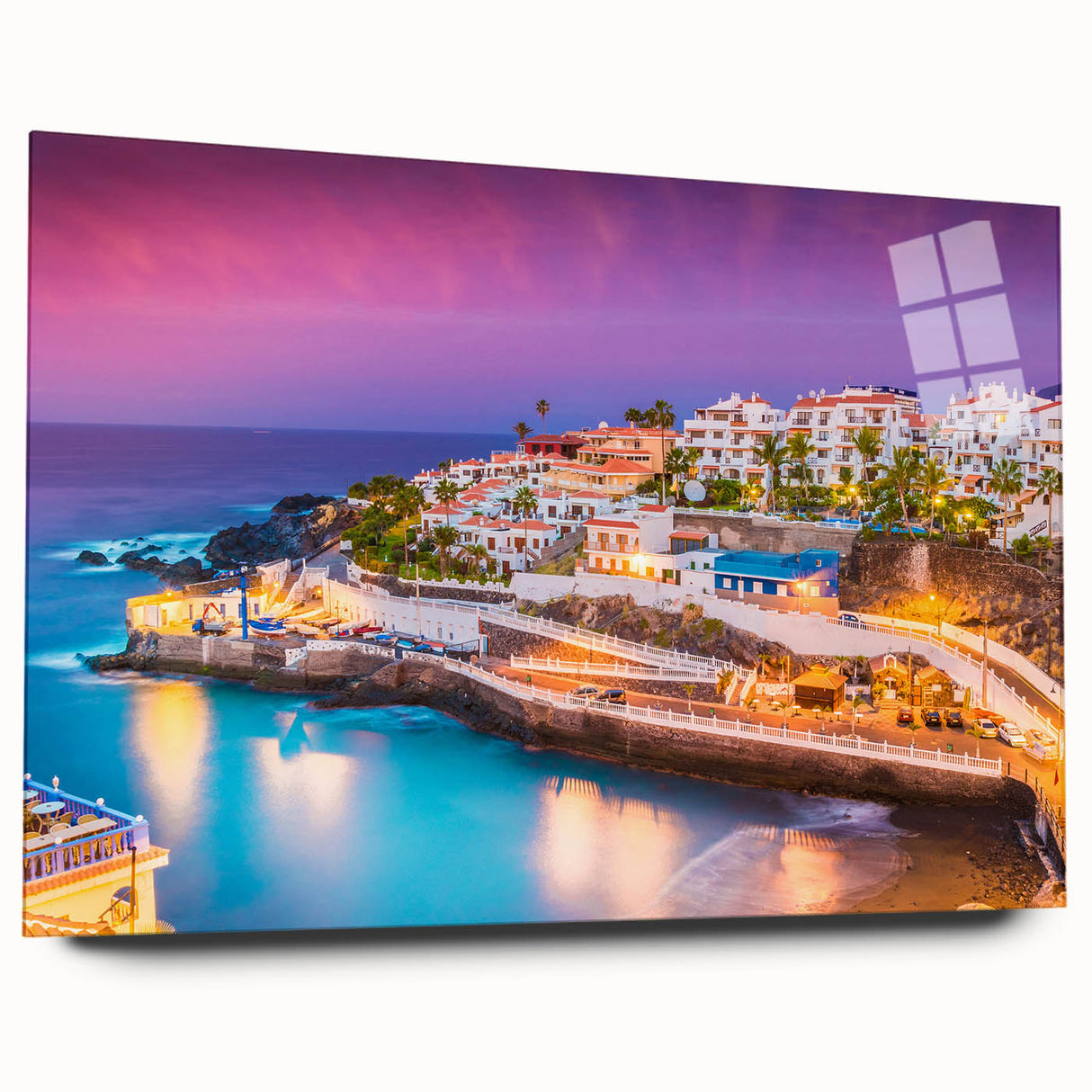 Large abstract wall art depicting a vibrant Spanish Canary landscape on acrylic glass.
