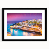 Extra large abstract art print of colorful, textured scenery of the Canary Islands, framed in black.