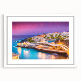 Textured art print depicting an abstract landscape in muted earth tones on a framed white mat, suitable for bedroom decor.