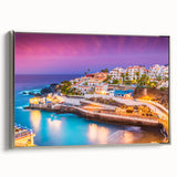 Landscape art painting of a European scenery in vibrant colors on a framed canvas, ideal for living room decor.