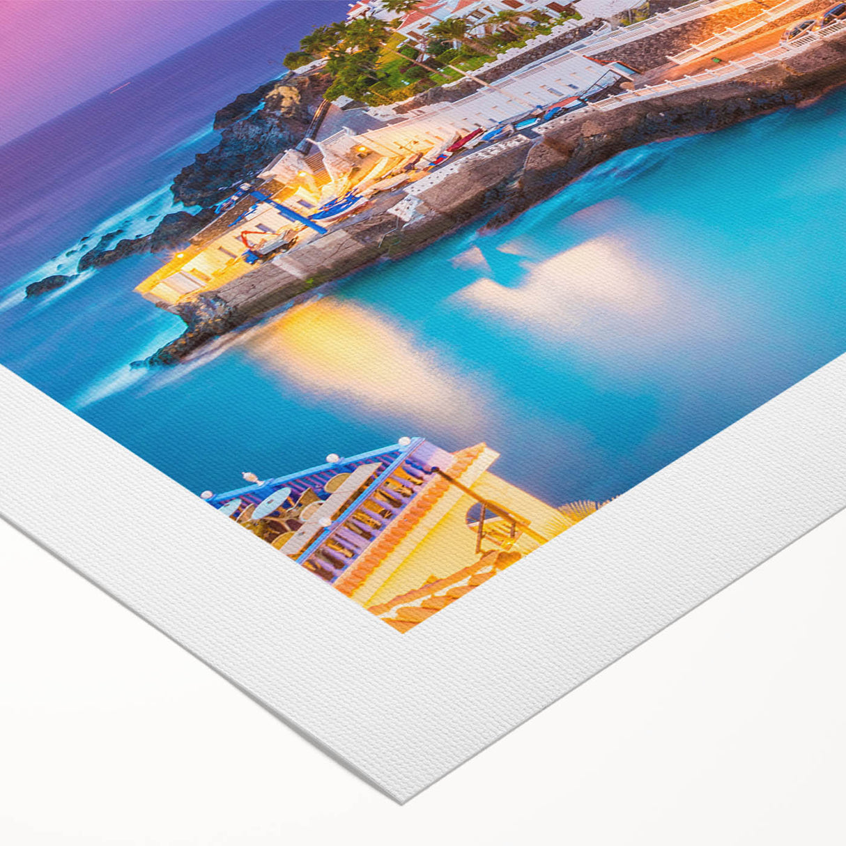 Art deco poster featuring a vibrant scenery of the Canary Islands on rolled canvas, ideal for dining room wall art.
