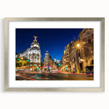 Textured abstract art print of Madrid cityscape in muted earth tones on a framed canvas, suitable for bedroom art.