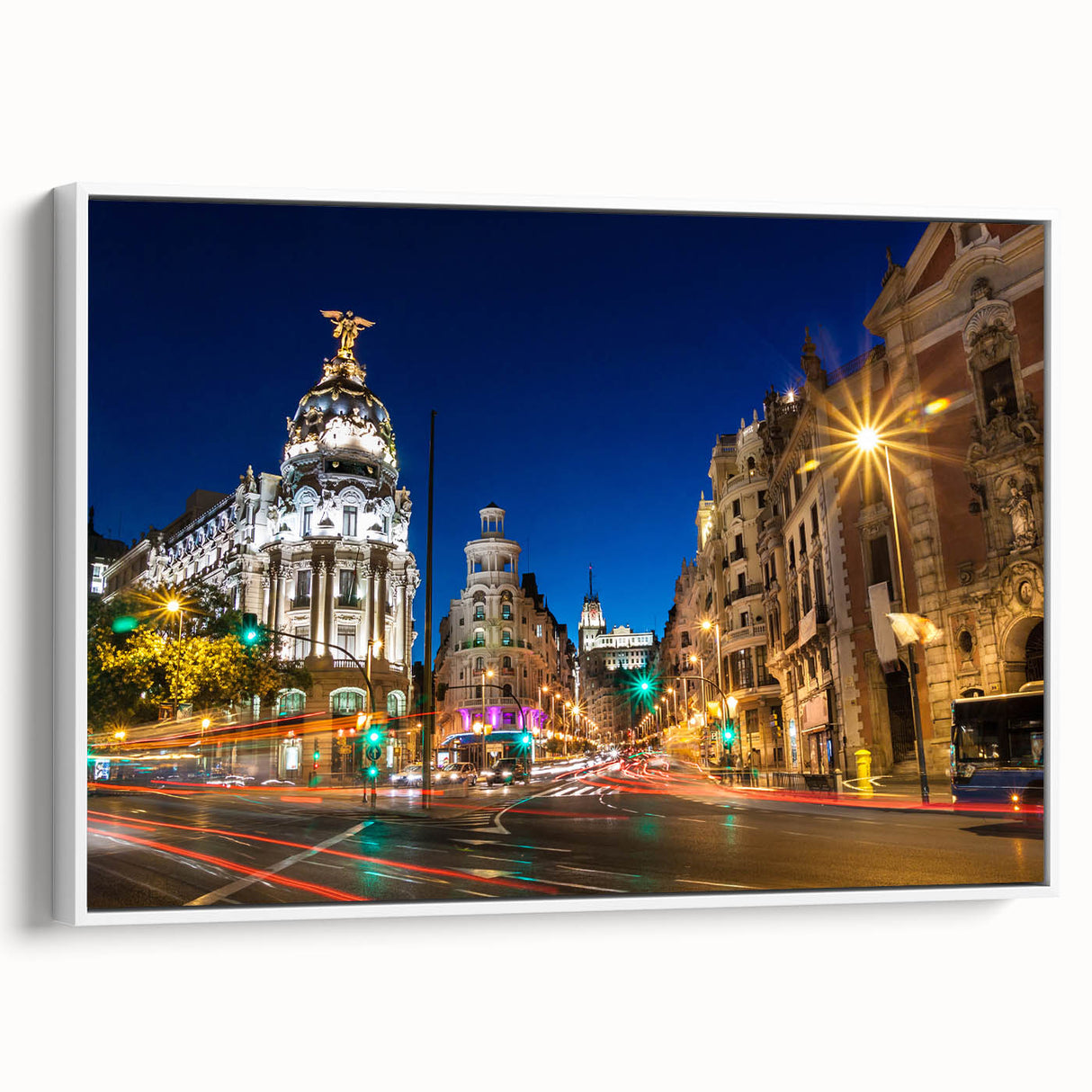 Vintage poster art of Madrid with colorful abstract design on extra large framed canvas, ideal for living room decor.
