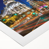 Art deco poster of Madrid skyline in muted earth tones on rolled canvas, suitable for dining room wall art.