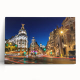 Black and white stretched canvas of Madrid cityscape, ideal for kitchen wall art or bedroom ambiance.