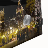 Large abstract depiction of Valencia scenery in muted earth tones on acrylic glass, suitable for dining room art.