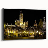 Black and white vintage poster art of Valencia landscape on framed canvas, suitable for bedroom decor.