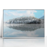 Art deco poster of a serene Swedish landscape in muted earth tones on a framed acrylic, ideal for modern art wall decor.