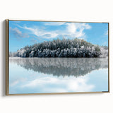 Framed canvas featuring a vintage landscape painting of a Swedish scenery in muted gold and black tones.