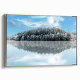 Landscape art painting of a Swedish scenery on framed canvas, featuring muted earth tones, ideal for living room decor.