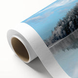 Art Deco poster depicting a serene Swedish landscape in soft pastel shades, rolled canvas ideal for nursery wall art.