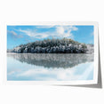 Scenic Swedish landscape rolled print featuring lush greenery and a tranquil lake, suitable for dining room decor.