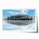 Scenic Swedish landscape rolled print featuring lush greenery and a tranquil lake, suitable for dining room decor.