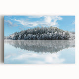 Black and white photograph of a serene Swedish landscape on large stretched canvas, suitable for kitchen wall art.
