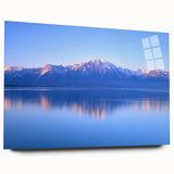 Acrylic print of a large abstract depiction of Geneva, featuring muted blue and gray tones.