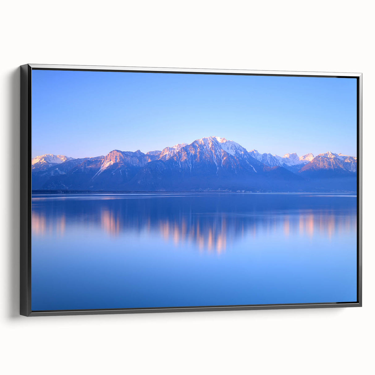 Black and white landscape art of Geneva on framed canvas, ideal for bedroom wall decor.
