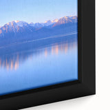 Extra large framed canvas featuring a textured depiction of Geneva's landscape in black with colorful art accents.