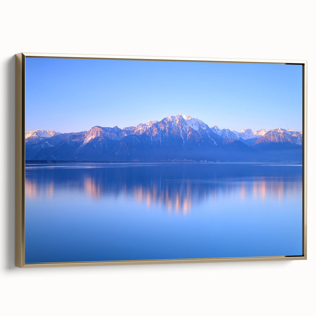 Framed canvas featuring a vintage-style landscape painting of Geneva, with muted earth tones, ideal for bedroom wall art.