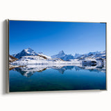 Framed canvas of a vintage-style Swiss landscape painting, featuring muted earth tones, ideal for living room decor.